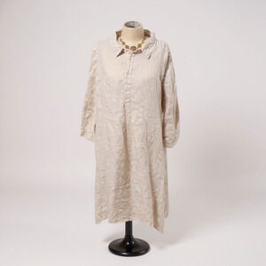 CP Shades Tunic Shirt Dress Womens XL Beige Pure Linen 3/4 Sleeves Light USA